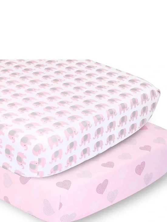 Pink Elephant Print Fitted Crib Sheet - Baby Pink