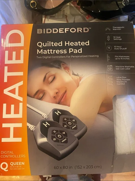 NIB Biddeford Quilted Heated Mattress Pad - Queen, White