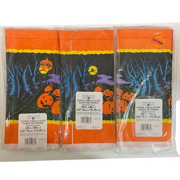Vintage Halloween Paper tablecloth set of 3 NEW 54 x 96 USA made American Greet