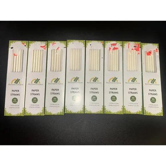 New 8 Packs 400 Total BioGreenChoice Paper Straws 7.75