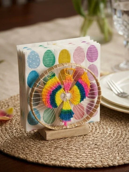 Handcrafted Rainbow Bird Napkin Holder - Multicolor