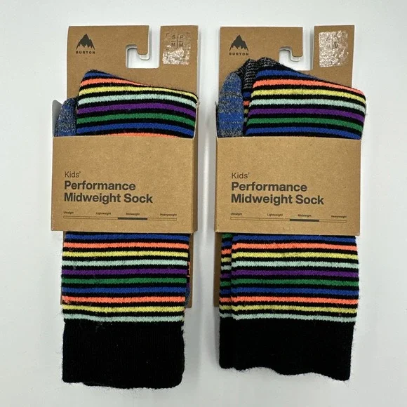 Burton Kids Performance Midweight Sock S/M (13-1) - Mini Stripe - **LOT OF 2**