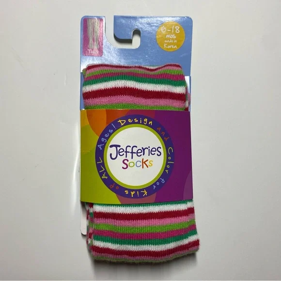 Jefferies Socks Girls Striped Tights Size 6 12 18 NWT New Months Red Green Pink