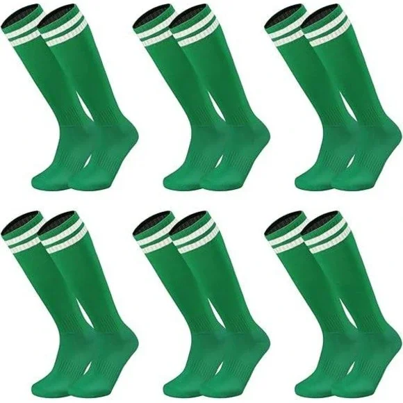 MSRP $26 Ultrafun 6 Pairs Green 6-12Y Kids Youth Soccer Socks Solid Striped Kne