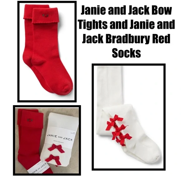 Janie and Jack Bow Tights and Janie and Jack Bradbury Red Socks