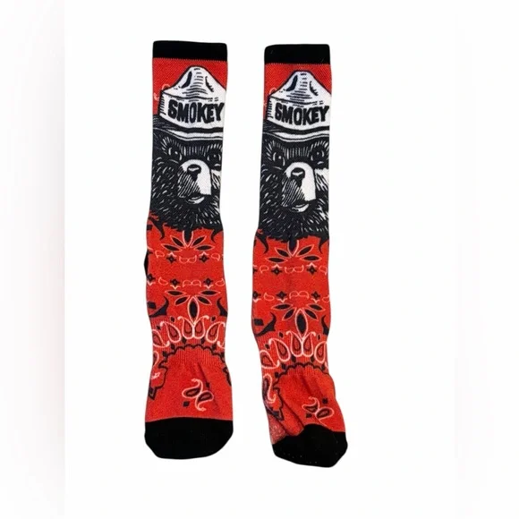 Smokey Bear Crew Socks Red Bandana Print Novelty Socks Unisex