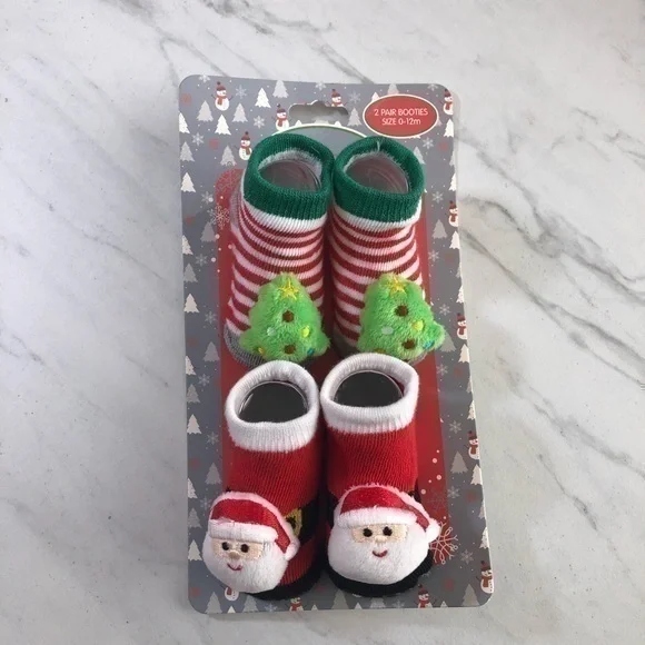 Misletoes 2 Pair Christmas Plush Booties NWT