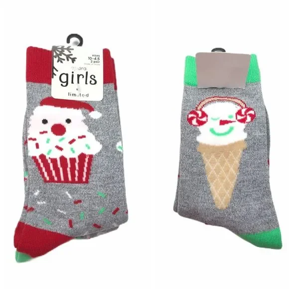 Apara Cupcake & Ice Cream Cone Crew Socks, Gray