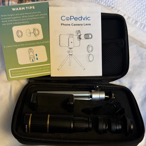 Black Phone Camera Lens Kit with Case