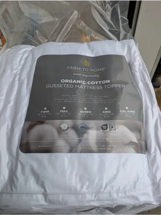 Farm To Home Organic Cotton 2'' Gusset Down Alternative Mattress Topper