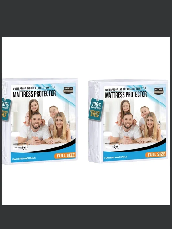 Two White Full-Size Waterproof Mattress Protector