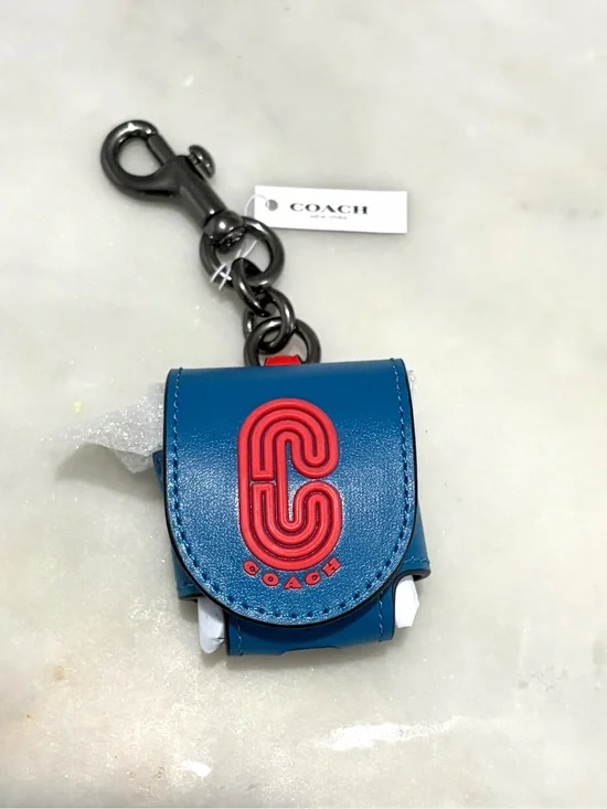NEW Coach Wireless Earbud Case Bag Charm Colorblock Coach Logo Royal Blue Red
