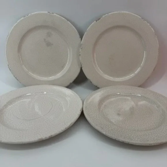 4 Williams Sonoma‎ Crackle Glaze Salad Plates Cream Made in Italy Rustic 9