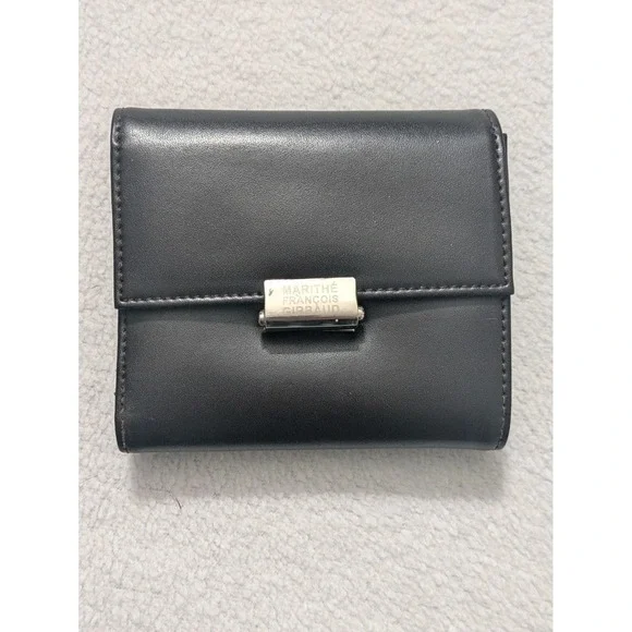 Marithe Francois Girbaud Wallet Classic Logo Trifold Black Leather