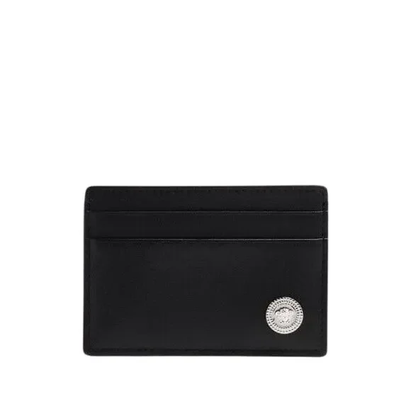 NIB Versace Medusa Silver Biggie Black Leather Credit Card Holder