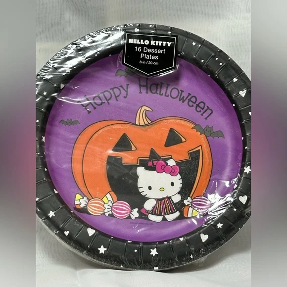 Hello Kitty Halloween 16 Dessert Plates - Purple and Orange