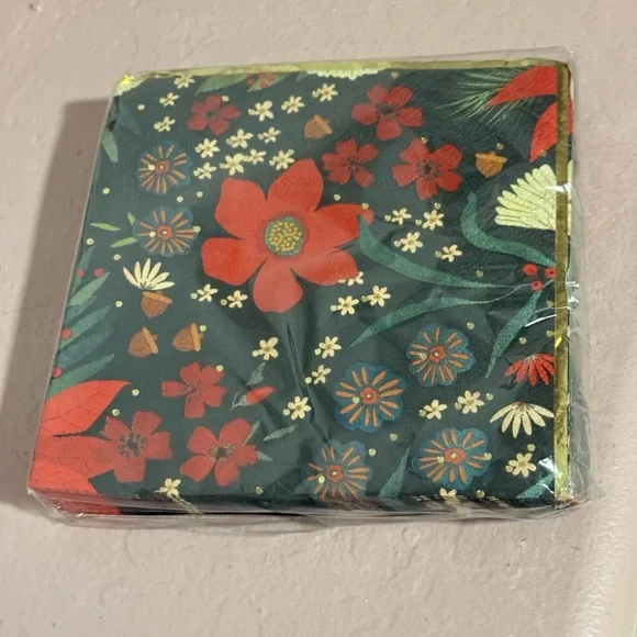 Floral Party Napkins - Red and Green