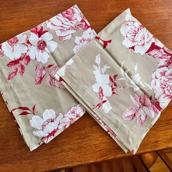 Williams Sonoma Beige and Red Floral Napkins​