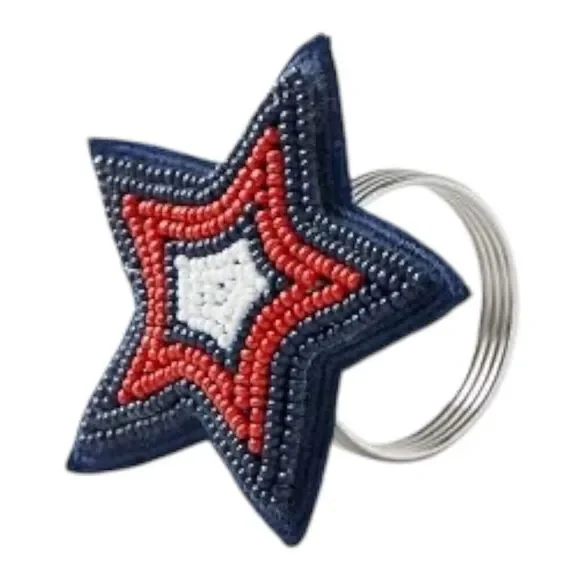 Williams Sonoma Beaded Star Napkin Rings Set of 4 Patriotic Handcrafted