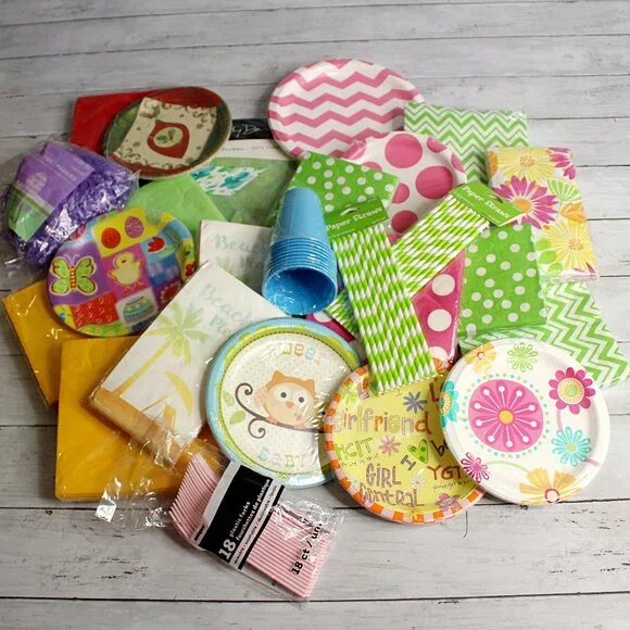 Party Paperware Lot Paper Plates Napkins Assorted Birthday Baby Mixed