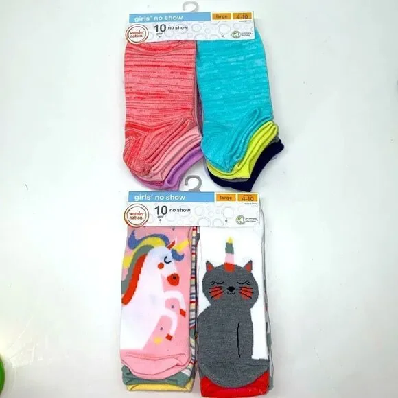🔥20 Wonder Nation Girls No Show Socks, 20-Pack, Sizes large KIDS