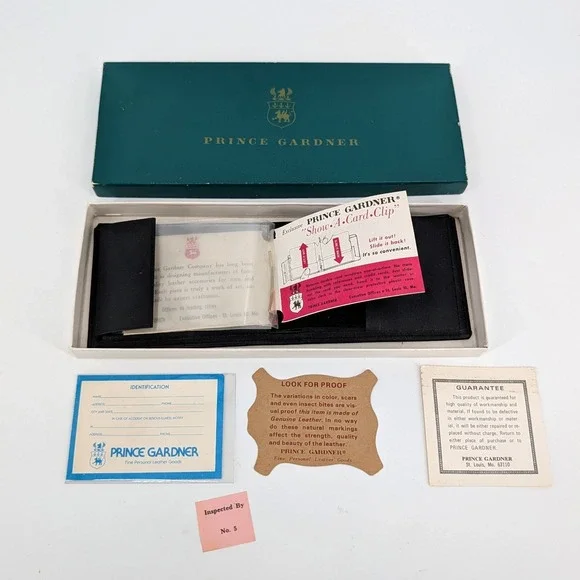 NWT Prince Gardner Registrar Black Leather Wallet Vintage Billfold & Ephemera