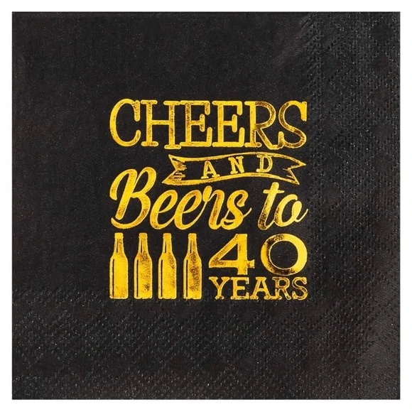 24 serving black gold paper product cheers and beers to 40 years +50 adl napkins
