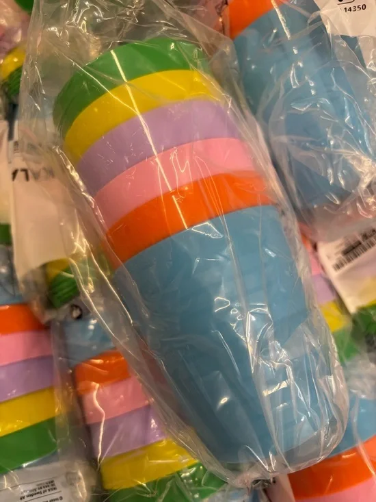 6 pc IKEA Kalas Colorful Striped Plastic Cups Blue, Green, Pink, Orange, Yellow
