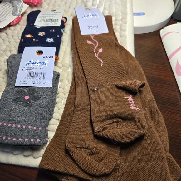 Jacadi Navy and Gray Socks with Floral Patterns