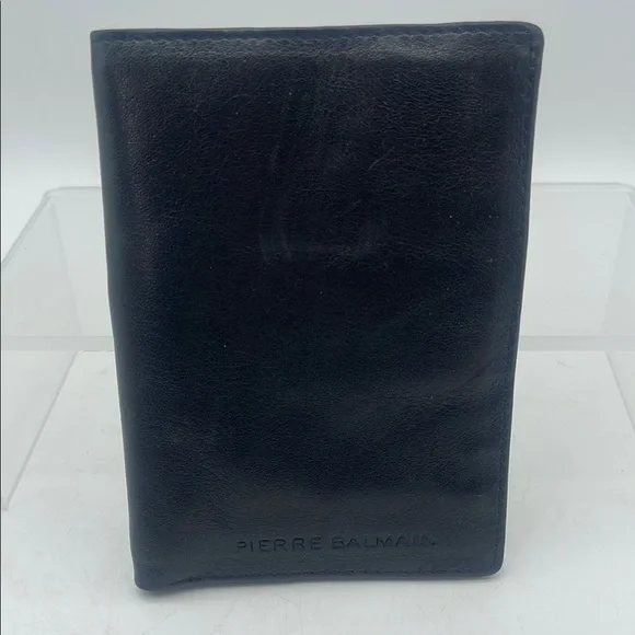 Pierre Balmain Leather Billfold Wallet Card Case Passport Case Organizer Black