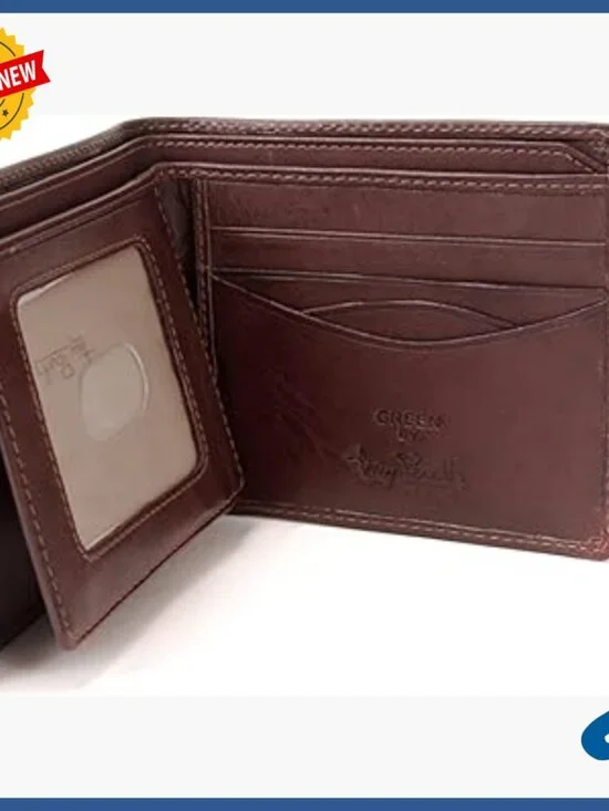 Men's Italian Leather Bifold Wallet with Card Slots and ID Window