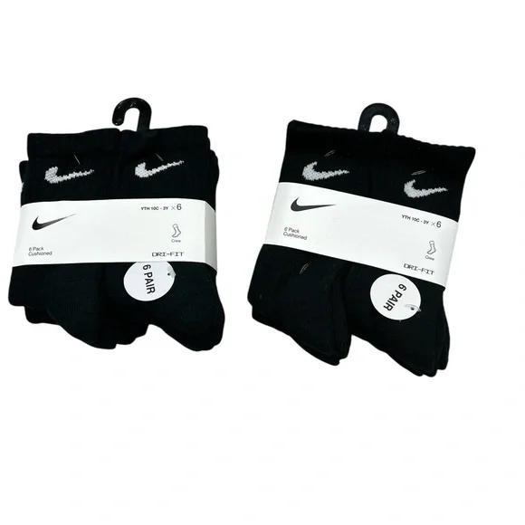 Nike Black Crew Dri-FIT Socks with White Swoosh - 2-Pack (6 Pairs Total)