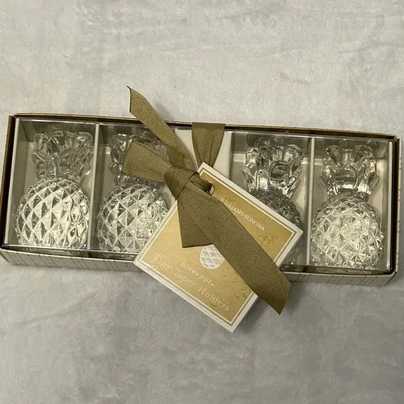 Williams Sonoma Pineapple Glass Taper Candle Holders Set of 4 Hospitality