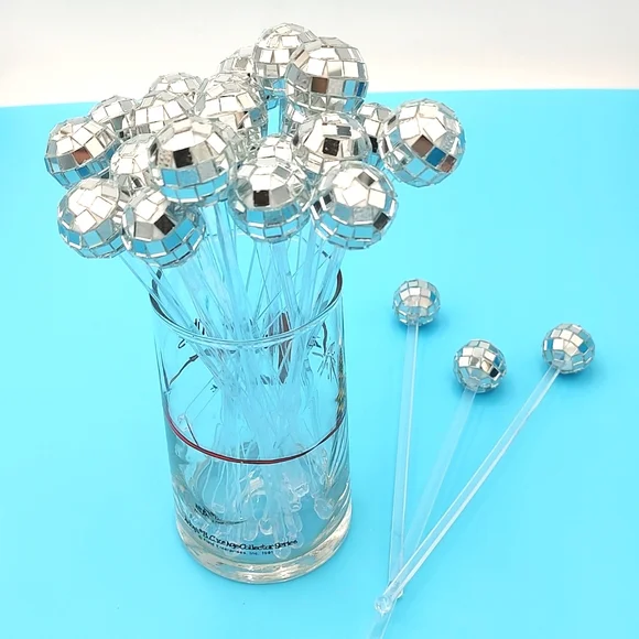 Disco Party Ball Drink Stirrer Round Top Swizzle Sticks 80 pieces