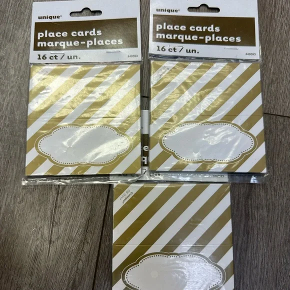 Unique Brand 48 Gold and White Place Cards 3 packs in the bundle golden birthday