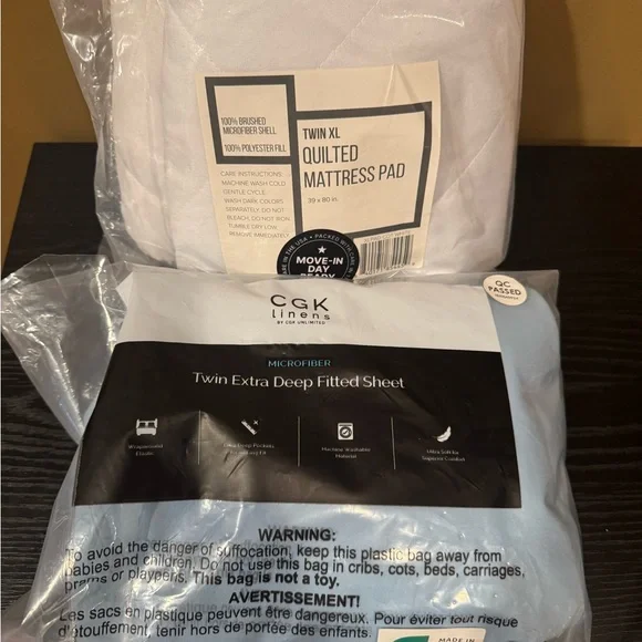 Twin Extra Deep Fitted Sheet - Light Blue & Quilted Mattress Pad