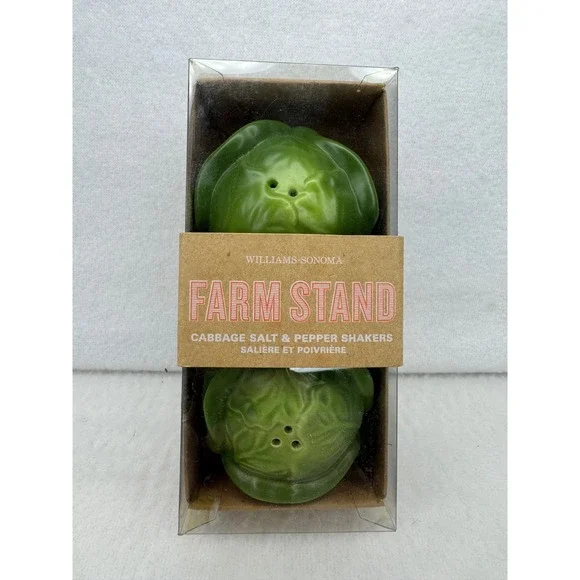 Williams Sonoma Farm Stand Cabbage Salt Pepper Shakers Spring RARE New Old Stock