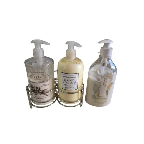 Williams Sonoma 4pc Lotion Set Meyer Lemon, Coriander, Spiced Chestnut + Caddy