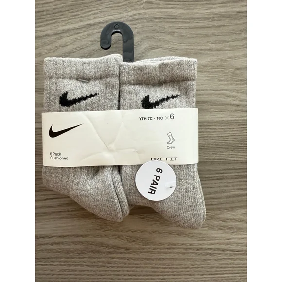 Boys Nike Gray Black Crew Socks 6-Pack One Size