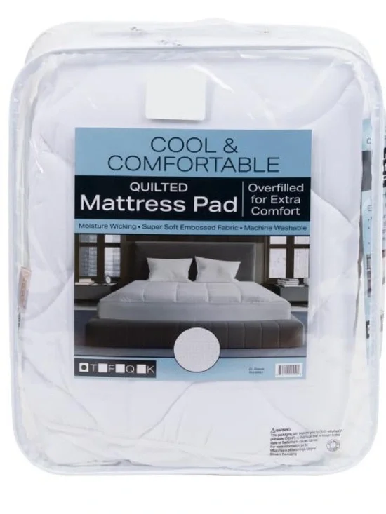 Cool & Comfortable Quilted White Mattress Pad - Overfilled Comfort
