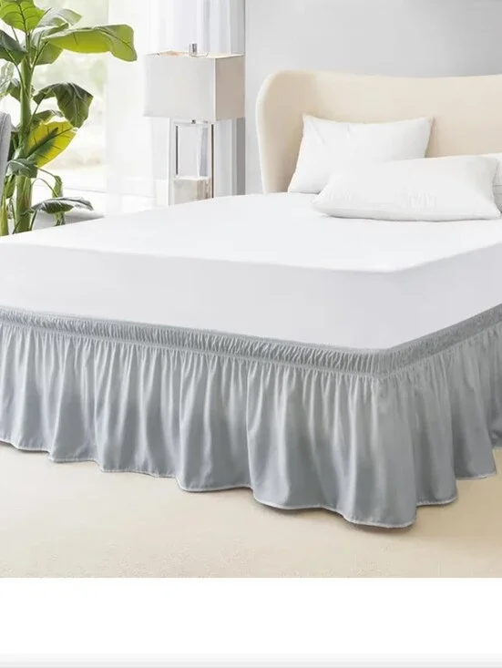 White Mattress Cover with Light Gray Bedskirt - (Brand)