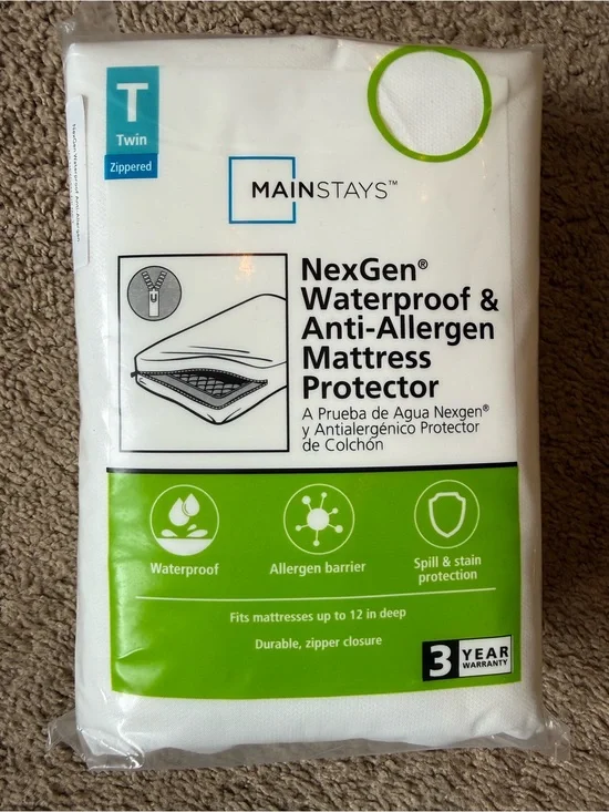 Mainstays NexGen Waterproof Anti-Allergen Mattress Protector Twin Zippered NWT