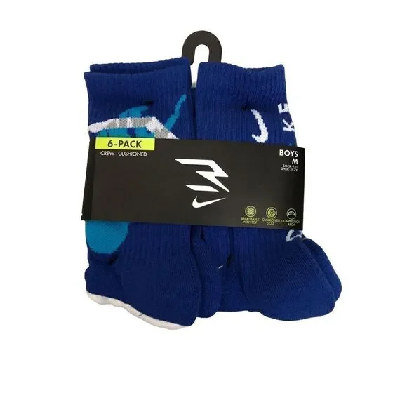 Nike x 3Brand 6-Pack Crew Socks Kids Size Medium