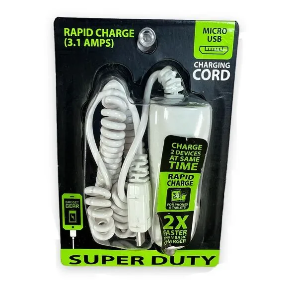 Micro-USB 3.1A Rapid Charging Cord +USB Port Fast Charger 12v Car Outlet Adapter