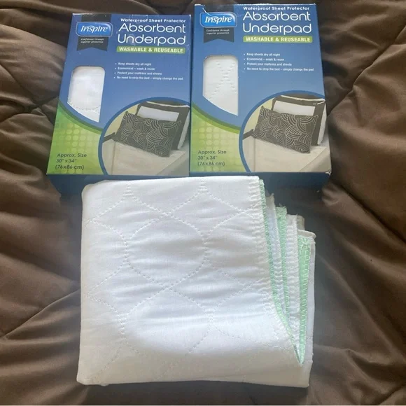 Lot of 3 Inspire White Absorbent Underpad washable