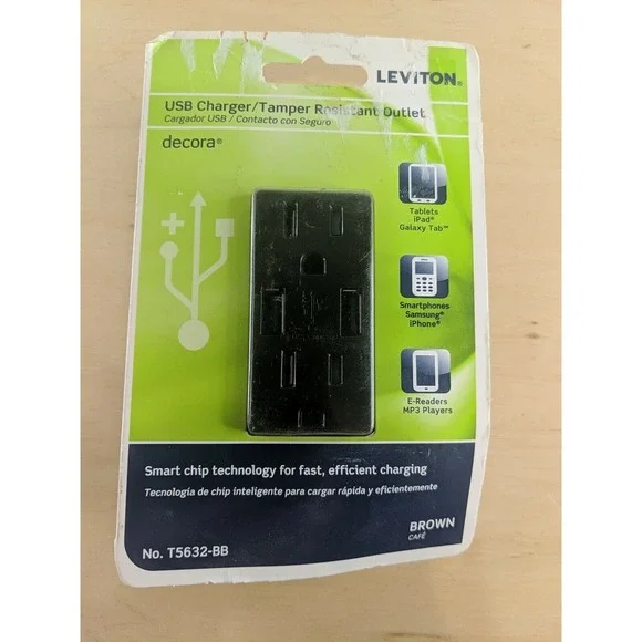 Leviton Outlets USB‎ Dual Type A In-Wall Charger 15-Amp Tamper-Resistant Brown