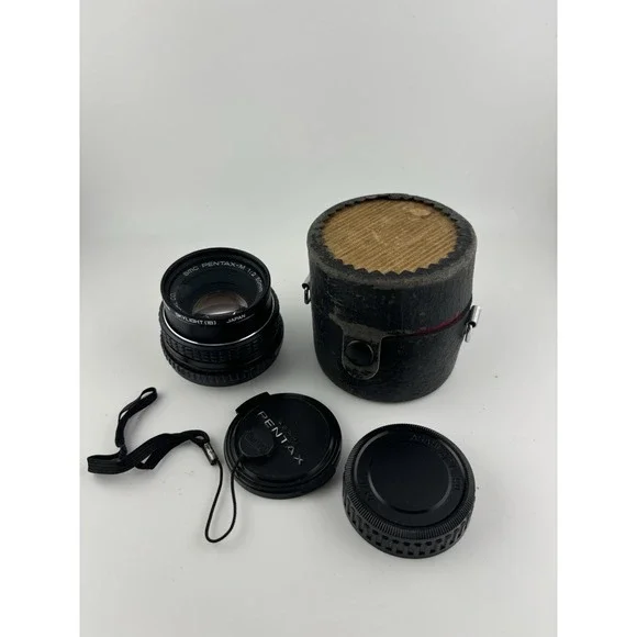 vintage Asahi Pentax SMC Pentax-M 50mm f/2 prime lens With Case