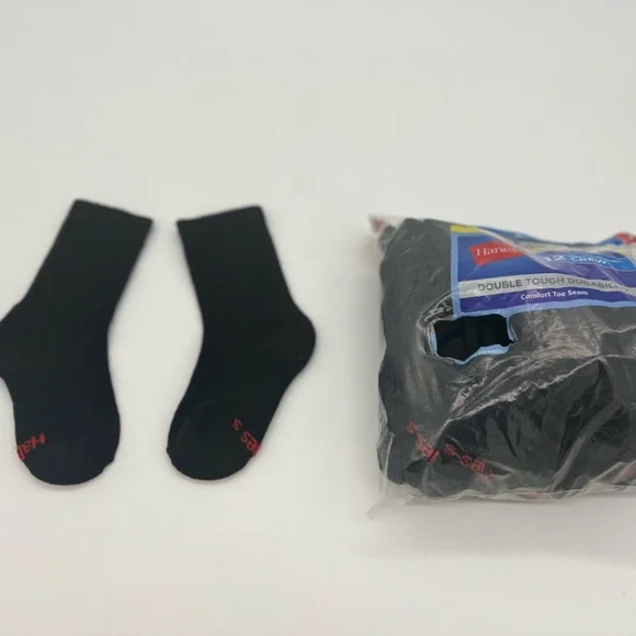 Hanes 10-Pack Cushion Crew Socks Boys Black Reinforced Comfort S Fit4.5-8.5 Shoe