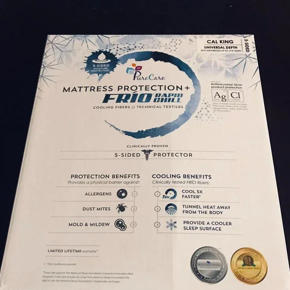 Pure Care Cal King Mattress Protector + Frio Rapid Chill 5 sided protection NEW