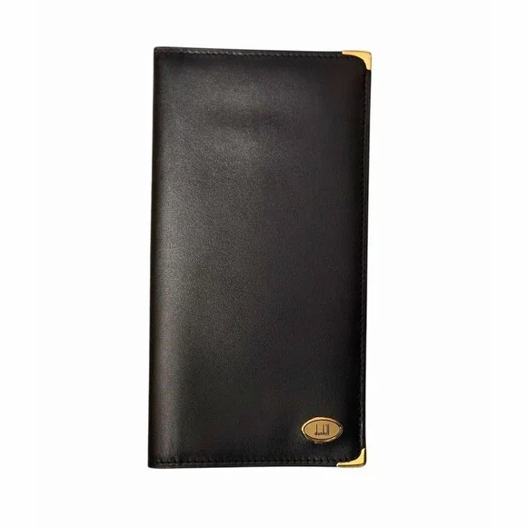 Dunhill Wallet Black Slim Bifold Gold Hardware Card Slots Billfold